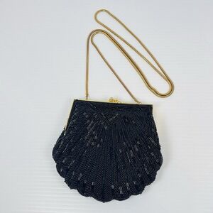 Vintage Valerie Stevens Black Beaded Scallop Shell Beaded Evening Purse Bag
